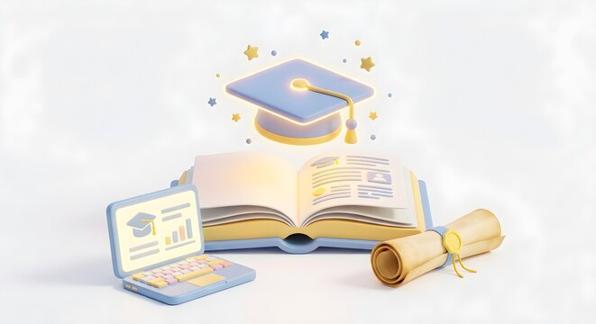 Modern Academic Success and Digital Learning 3D Illustration