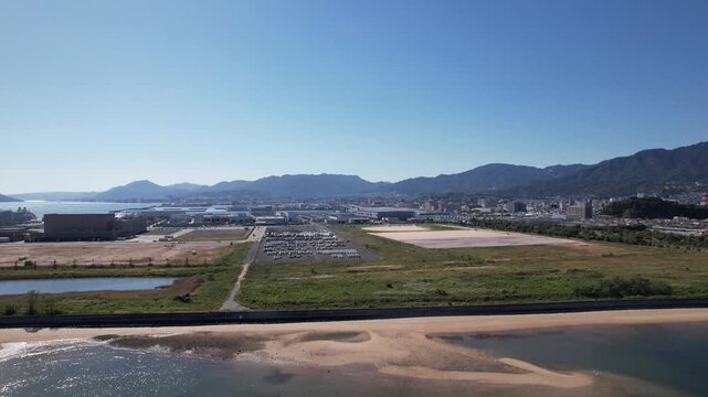 Aerial view of tidal flats and open land near Ebiyama Hiroshima