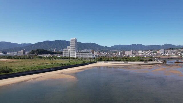 Waterfront buildings and tidal flats near Ebiyama Hiroshima