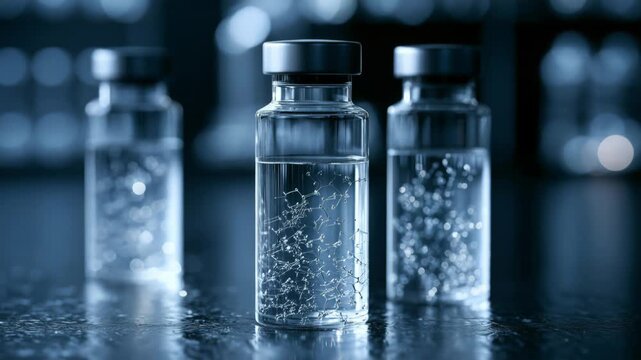 Peptide molecules in vials represent biotechnology for skincare in fight against aging