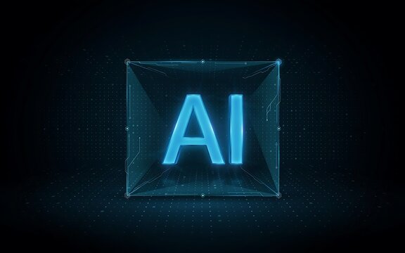Glowing blue digital cube with letters inside representing advanced