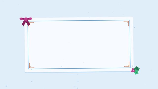 Animated festive gift card blank with frame in a minimal flat vector style, deep blue on a light background. Smooth 4K seamless loop with calm motion and plenty of empty space for text. Widescreen 16: