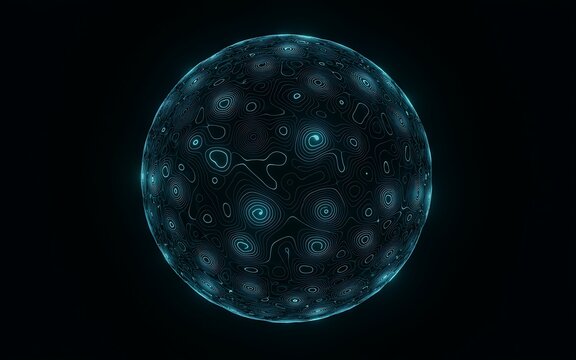 Glowing blue digital sphere with intricate topographic patterns