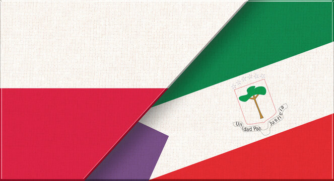 Double flag of Poland and Equatorial Guinea on fabric texture - 3D illustration