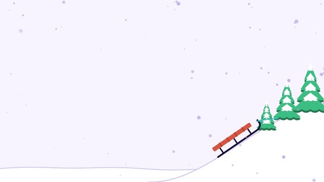 Seamless 4K looping winter holiday animation: sled on the hill rocking. Flat vector shapes in green and emerald on a light background with generous copy space for your own greeting or title. Horizonta