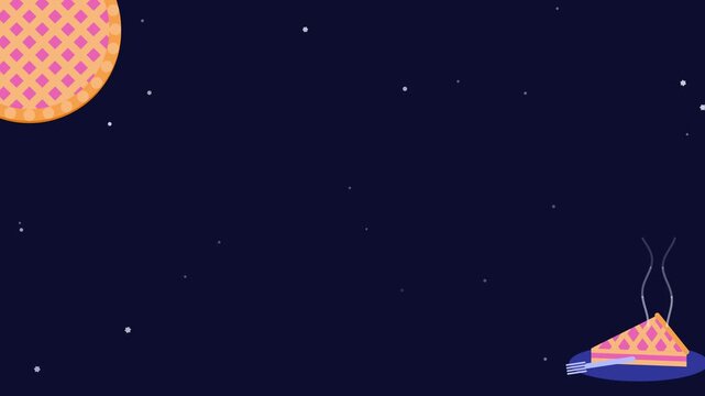Seamless 4K looping winter holiday animation: holiday pie slice steam rising. Flat vector shapes in deep blue on a dark background with generous copy space for your own greeting or title. Horizontal 1