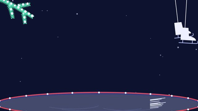 Animated festive ice skating rink glints gliding in a minimal flat vector style, deep blue on a dark background. Smooth 4K seamless loop with calm motion and plenty of empty space for text. Widescreen