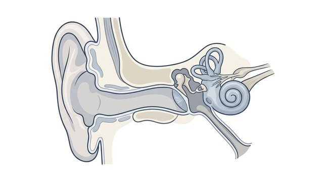 Anatomical illustration of the human ear structure.