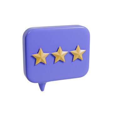 Perspective 3D Cartoon Render Speech Bubble with Three Stars Isolated