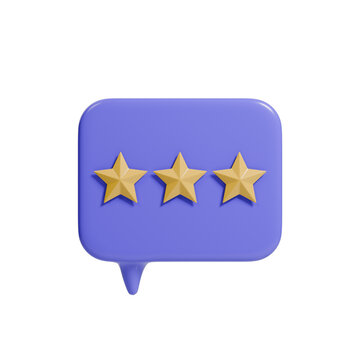 3D Cartoon Render Speech Bubble with Three Stars Isolated