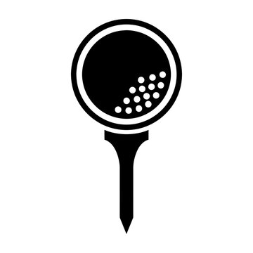 Black and white golf ball on tee icon design, minimalist symbol for sports