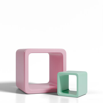 3D Render Turquoise Squares Shape Podium