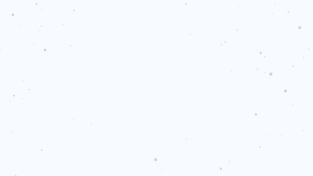 Animated festive gusty snow bursts with pauses in a minimal flat vector style, deep blue on a light background. Smooth 4K seamless loop with calm motion and plenty of empty space for text. Widescreen 