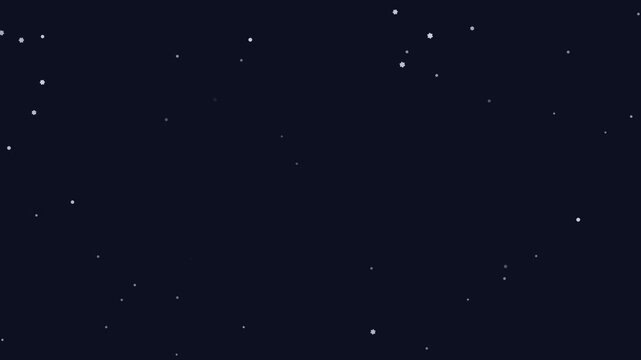Seamless 4K looping winter holiday animation: swirling snow background spiral loops. Flat vector shapes in deep blue on a dark background with generous copy space for your own greeting or title. Horiz