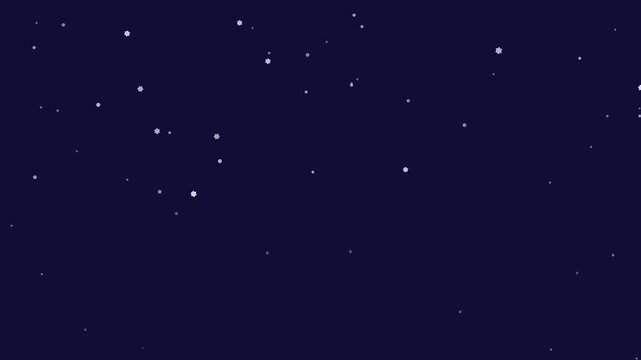 Seamless 4K looping winter holiday animation: diagonal snow fall steady angle. Flat vector shapes in deep blue on a dark background with generous copy space for your own greeting or title. Horizontal 