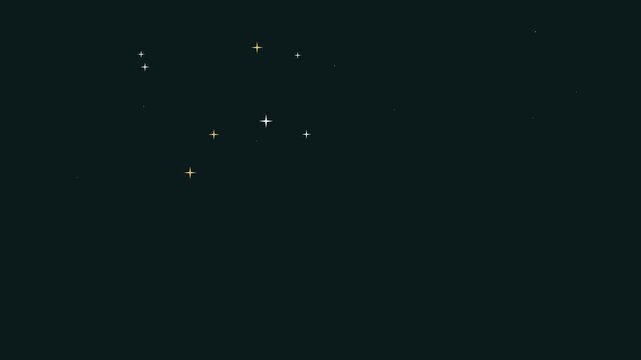 Seamless 4K looping winter holiday animation: scattered sparkles flashing at random. Flat vector shapes in teal and turquoise on a dark background with generous copy space for your own greeting or tit