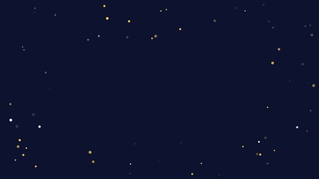 Seamless 4K looping winter holiday animation: golden light dots twinkling field. Flat vector shapes in deep blue on a dark background with generous copy space for your own greeting or title. Horizonta