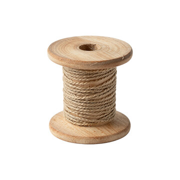 Wooden spool wound with natural jute twine for crafts