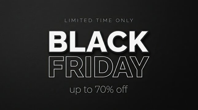 Black friday promotional banner with banner highlights limited percentage discount text three dimensional text discount offer seventy seventy percent off percentage reduction percentage sale with time