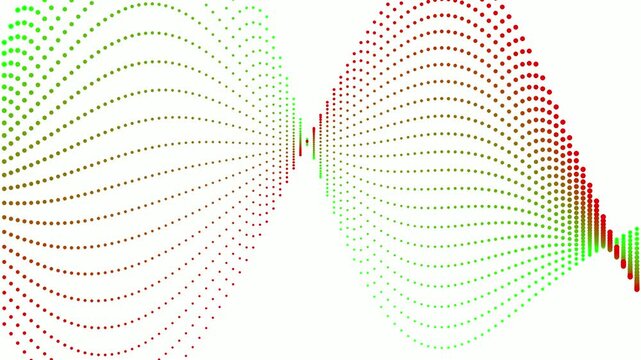 Abstract waveform illustration with red and green gradient dots on white