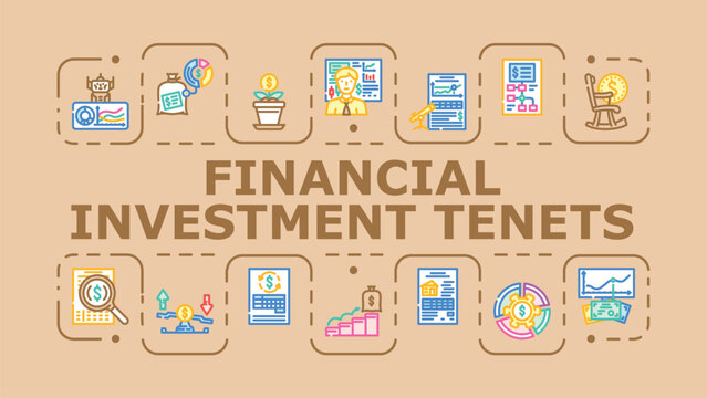 Financial investment tenets banner infographic. Return growth, compounding horizon, rebalancing discipline icon vector illustration