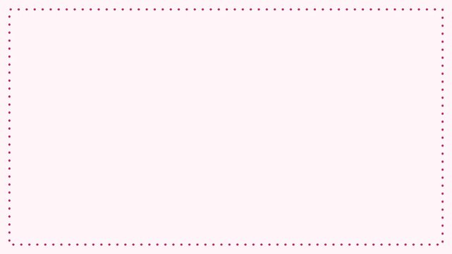 Animated festive dotted line border running dots in a minimal flat vector style, red and pink on a light background. Smooth 4K seamless loop with calm motion and plenty of empty space for text. Widesc