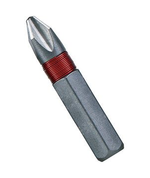 Steel phillips driver bit with red magnetic coil for power drill.