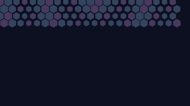 Seamless 4K looping winter holiday animation: hexagon tile pattern pulsing outward. Flat vector shapes in deep blue on a dark background with generous copy space for your own greeting or title. Horizo