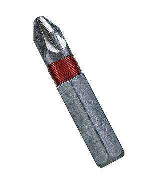 Magnetic phillips screwdriver bit with red coil for power tools.