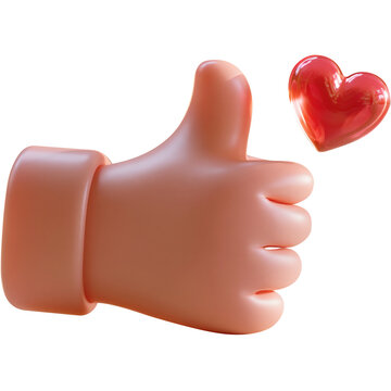 3D icon of hand showing thumb with heart on a transperant background