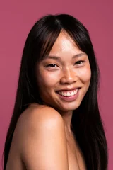 Beautiful asian woman portrait, young asian woman smiling portrait in studio © oneinchpunch