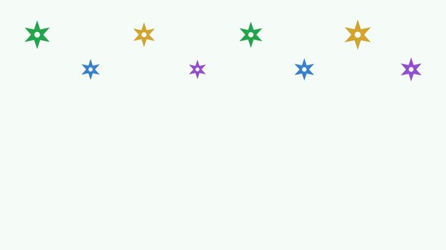 Seamless 4K looping winter holiday animation: filled flakes only pulsing scale. Flat vector shapes in green and emerald on a light background with generous copy space for your own greeting or title. H