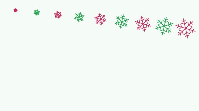 Seamless 4K looping winter holiday animation: flake size ladder appearing in turn. Flat vector shapes in red and pink on a light background with generous copy space for your own greeting or title. Hor