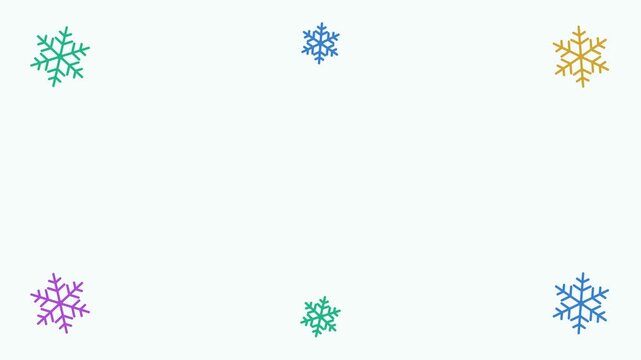 Animated festive six flakes rotating different speeds in a minimal flat vector style, green and emerald on a light background. Smooth 4K seamless loop with calm motion and plenty of empty space for te