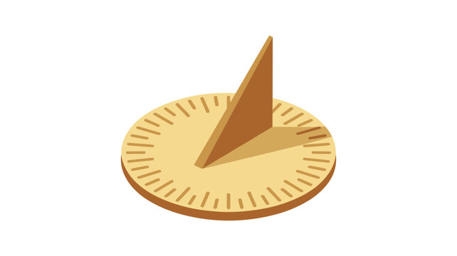Ancient sundial clock rendered in a clean isometric vector style shows time measurement using natural shadows.