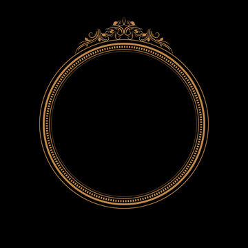 Luxury Gold Circular Ornamental Frame Vector Design on Black Background. Perfect for premium luxury branding, wedding invitations, certificate borders, labels, and decorative design projects. 123