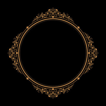 Luxury Gold Circular Ornamental Frame Vector Design on Black Background. Perfect for premium luxury branding, wedding invitations, certificate borders, labels, and decorative design projects. 125