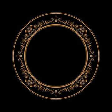 Luxury Gold Circular Ornamental Frame Vector Design on Black Background. Perfect for premium luxury branding, wedding invitations, certificate borders, labels, and decorative design projects. 127
