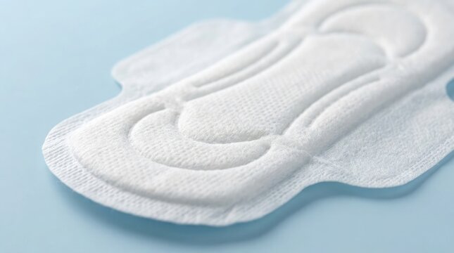 A detailed close up view of a sanitary pad showcasing its absorbent core and design for menstrual hygiene and comfort during a