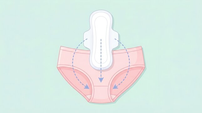 A detailed overhead view of a white sanitary pad with pink wings designed for menstrual hygiene and comfort during a woman's period