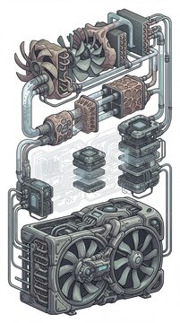 Advanced Cryptocurrency Mining Rig with Cooling System.