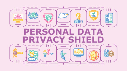 Fototapeta premium Personal data privacy shield banner infographic. Rights identity, encryption control, consent breach icon vector illustration