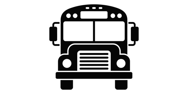 School bus icon isolated front view black vector silhouette.