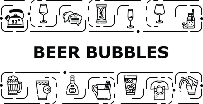 Beer bubbles banner infographic. Head malt, fizz hops, pint effervescence icon vector illustration