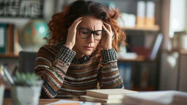 Stressed student in a cozy study environment reflecting frustration and concentration while struggling to understand complicated material. Stressed student. Generative AI
