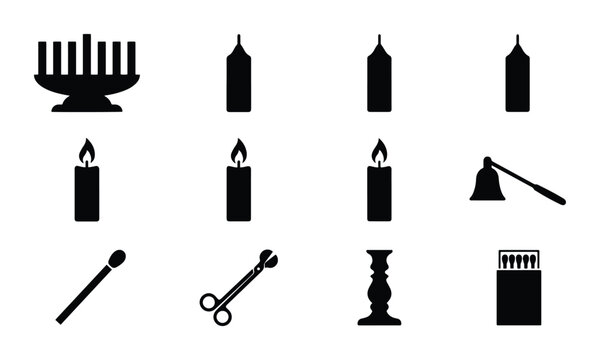 Candle accessories set with menorah, flames, wick trimmer and matches for lighting