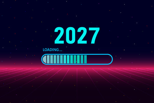 Blue loading bar from 2026 to 2027 on retro background New Year concept	