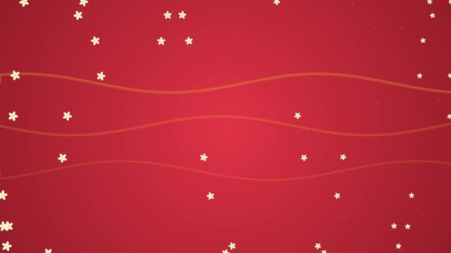 Red Background Motion Graphics Animation Featuring Animated Small Golden Floral Shape Elements