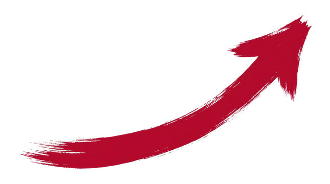 Red brush stroke arrow pointing up and right isolated on white