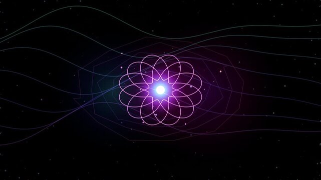 Abstract glowing floral patterns with light waves during a dark night